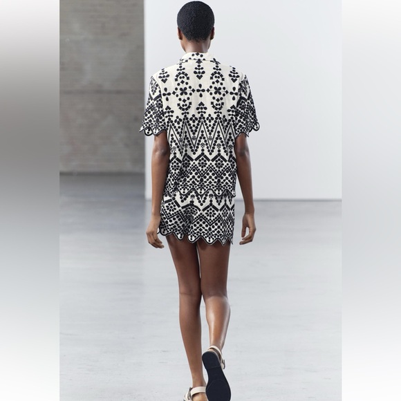 Zara contrast embroidered shirt. ZW collection - Picture 6 of 10